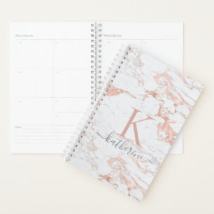 Luxuriöse Chic Rose Golden Foil Marmormonogramm Planer