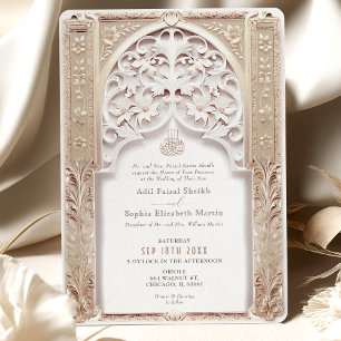 Luxuriöse Cream & Gold Islamische Hochzeit Arabesq Einladung