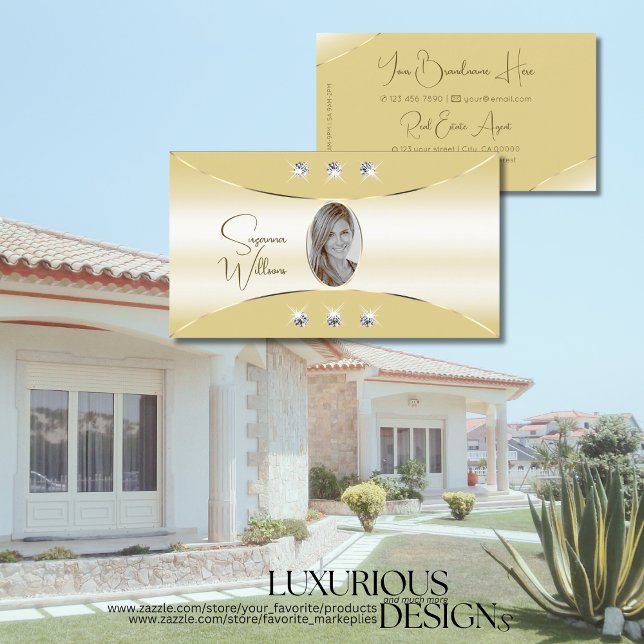 Luxuriöse Creme mit goldenem Dekor Diamanten und F Visitenkarte (Von Creator hochgeladen)