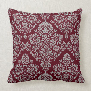 Luxuriöse Damask Muster auf Rich and Deep Burgundy Kissen