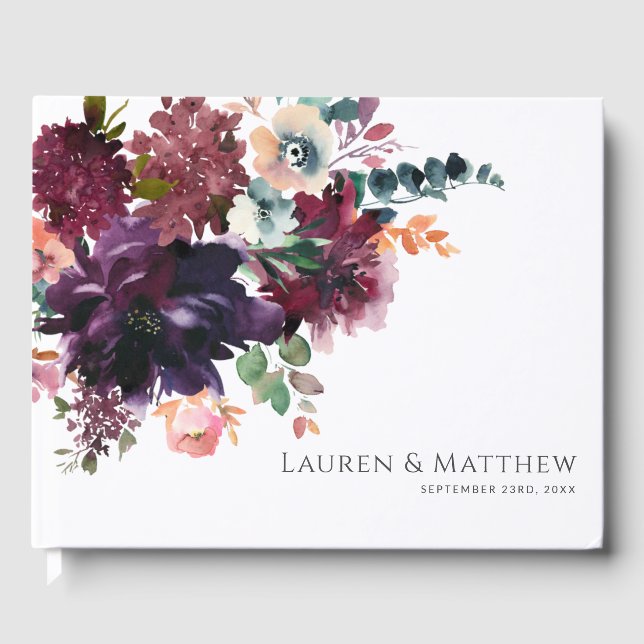Luxuriöse Deep Floral Bouquet Wedding Gästebuch (Vorderseite)