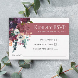 Luxuriöse Deep Rose Elegant Floral Wedding RSVP Karte