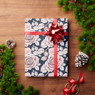 Luxuriöse dunkelblaue Rosen mit weißen Details Geschenkpapier