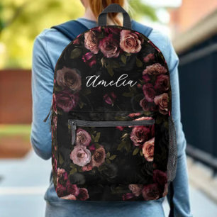 Luxuriöse dunkelrosa-burgunderrote Blumenkunst Bedruckter Rucksack