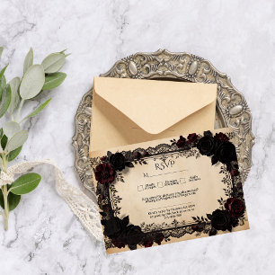 Luxuriöse dunkle romantische schwarze Spitze vikto RSVP Karte