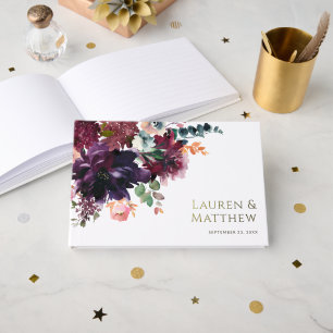 Luxuriöse Dunkle Wasserfarben-Blumenhochzeit Gästebuch