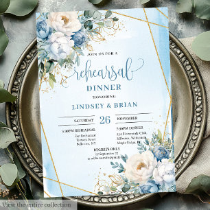 Luxuriöse Dusty Blue Floral Gold Probe Einladung