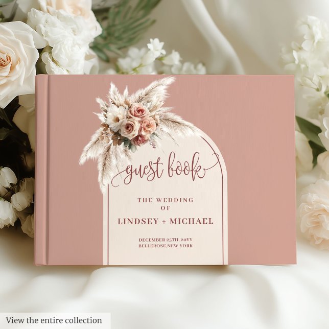 Luxuriöse Dusty Pink Pampas Arch Floral Wedding Gästebuch (Luxurious Dusty Pink Pampas Arch Floral Wedding Book)