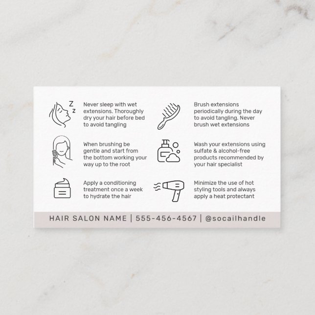 Luxuriöse, einfache Haarverlängerungen nach Pflege Visitenkarte (Rückseite)