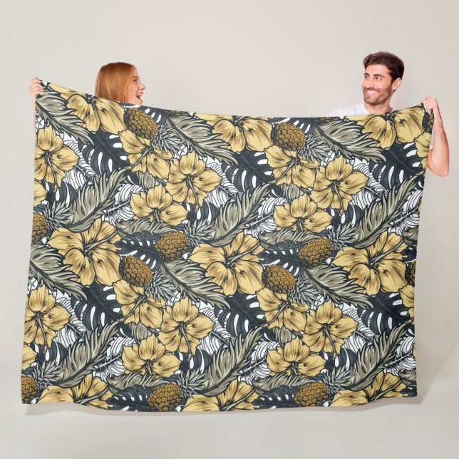 Luxuriöse Elegange Gold N'Black Tropical Blume Fleecedecke (Beispiel)