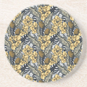 Luxuriöse Elegange Gold N'Black Tropical Blume Getränkeuntersetzer