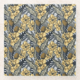 Luxuriöse Elegange Gold N'Black Tropical Blume Glasuntersetzer