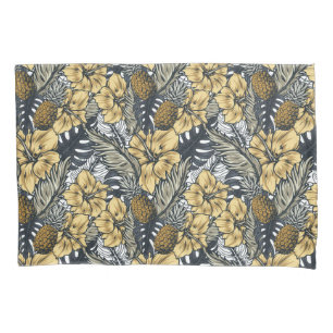 Luxuriöse Elegange Gold N'Black Tropical Blume Kissenbezug