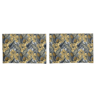 Luxuriöse Elegange Gold N'Black Tropical Blume Kissenbezug