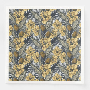Luxuriöse Elegange Gold N'Black Tropical Blume Serviette