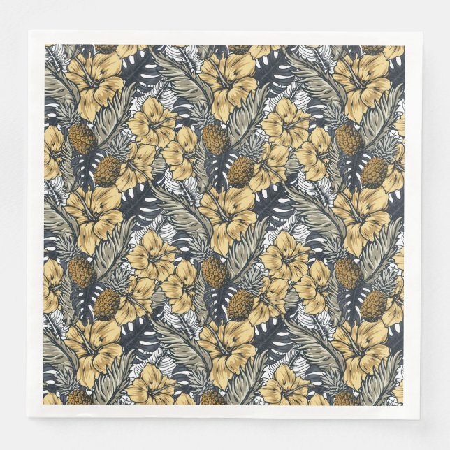 Luxuriöse Elegange Gold N'Black Tropical Blume Serviette (Vorderseite)