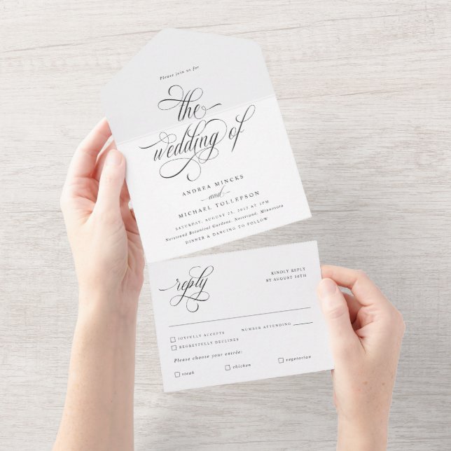 Luxuriöse Elegant Calligraphy Wedding All In One Einladung (Abreißen)