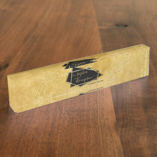 Luxuriöse Elegant Gold Glitzer Marmorschrift Namensplakette (Seite)