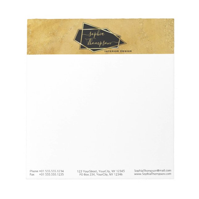 Luxuriöse Elegant Gold Glitzer Marmorschrift Notizblock (Vorderseite)