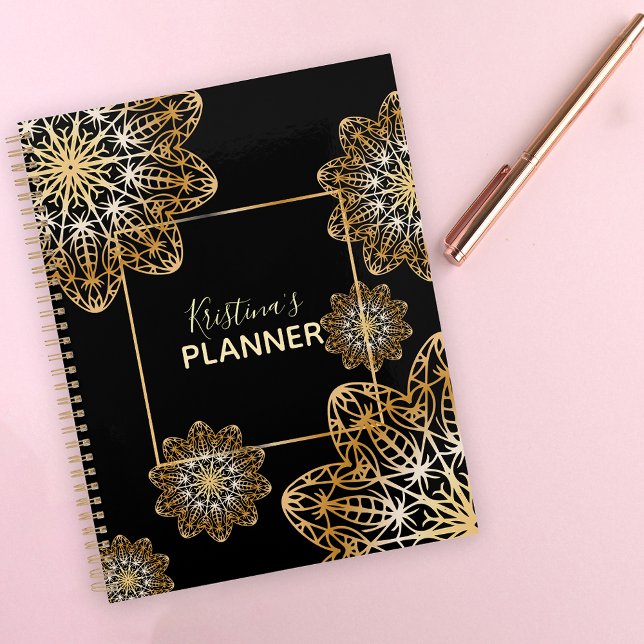 Luxuriöse Elegant Metallic Gold Floral Mandala Planer (Von Creator hochgeladen)
