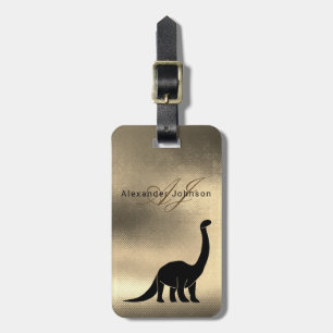 Luxuriöse elegante Black and Gold Dinosaur Monogra Gepäckanhänger
