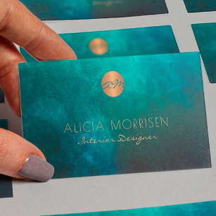 Luxuriöse elegante dunkelgrüne Aquarell mit Monogr Visitenkarte