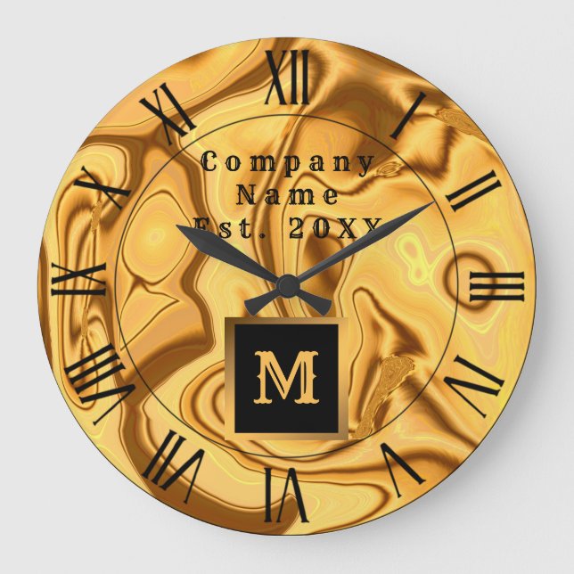 Luxuriöse Elegante Gold Marmor Mit Monogramm Große Wanduhr (Vorderseite)