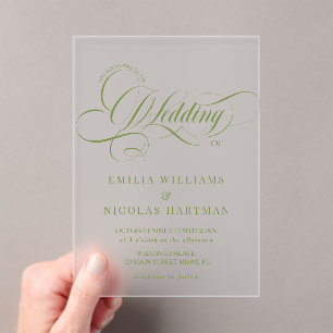 Luxuriöse elegante grüne Hochzeitseinladung Acryleinladungen