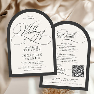 Luxuriöse elegante Kalligrafie-Bogen-Hochzeit Einladung