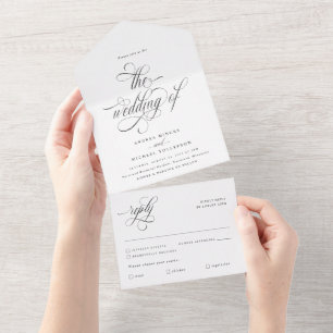 Luxuriöse elegante Kalligrafie-Hochzeit All In One Einladung