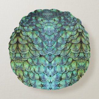 Luxuriöse Elegante Pfauenrückenfedern Ornament Rundes Kissen