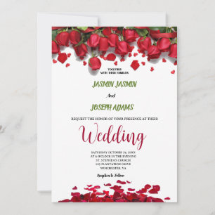 Luxuriöse elegante rote Rosen Hochzeit  Einladung