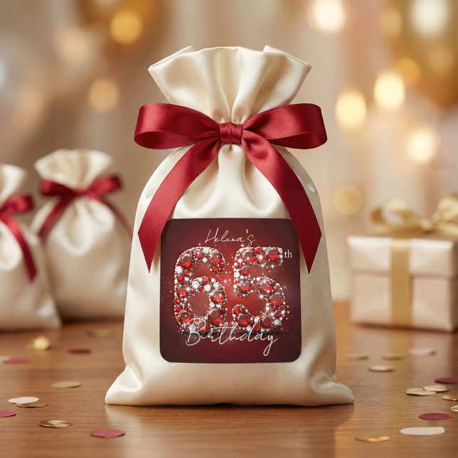 Luxuriöse Elegante Rubinrote Diamanten 65. Geburts Quadratischer Aufkleber (Von Creator hochgeladen)