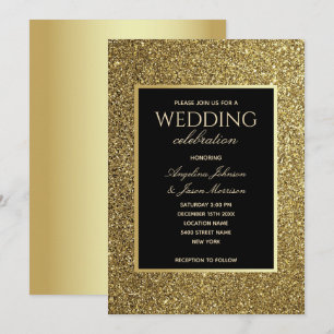 Luxuriöse elegante schwarze und goldene Hochzeit Einladung
