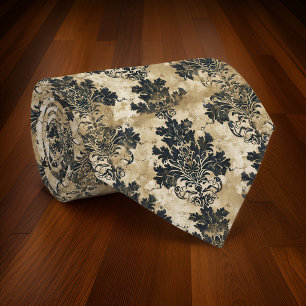 Luxuriöse Elfenbein-Damask-Elegante Schwarz Beige Krawatte