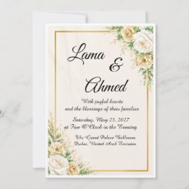 Luxuriöse Elfenbein-Gold-Blumen-Hochzeitseinladung Einladung