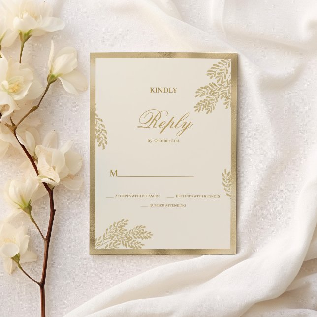 Luxuriöse Elfenbeingoldblatt Glitzer Blumenblatt H Einladung (Luxury ivory gold glitter leaf floral Wedding RSVP)