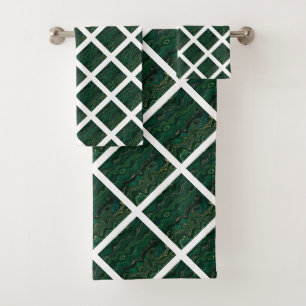 LUXURIÖSE EMERALD GREEN MARBLE GRID BADHANDTUCH SET
