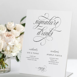 Luxuriöse Extravagante Hochzeitssignaturgetränke Sockelschild