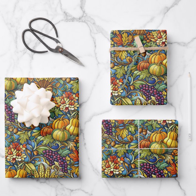Luxuriöse Farbige Ernte Geschenkpapier Set (Vorderseite)