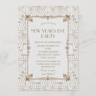 Luxuriöse Fleur-de-Lis Goldenes Déco New Year Part Einladung