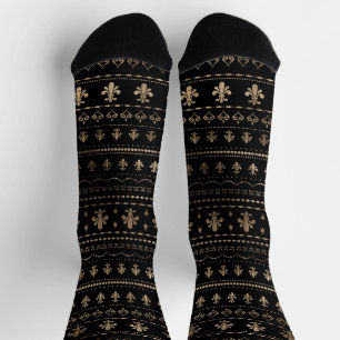 Luxuriöse Fleur-de-lis Muster schwarz und gold Socken