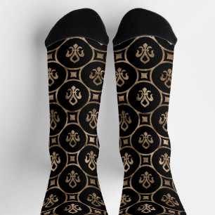 Luxuriöse Fleur-de-lis Muster schwarz und gold Socken