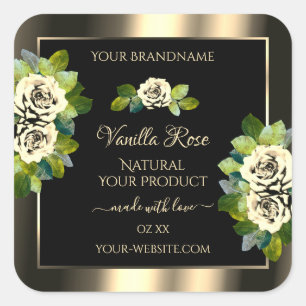 Luxuriöse Floral Gold Black Product Labels Chic Ro Quadratischer Aufkleber