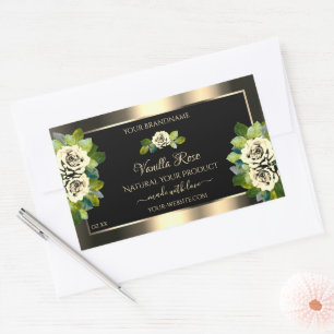 Luxuriöse Floral Gold Black Product Labels Chic Ro Rechteckiger Aufkleber