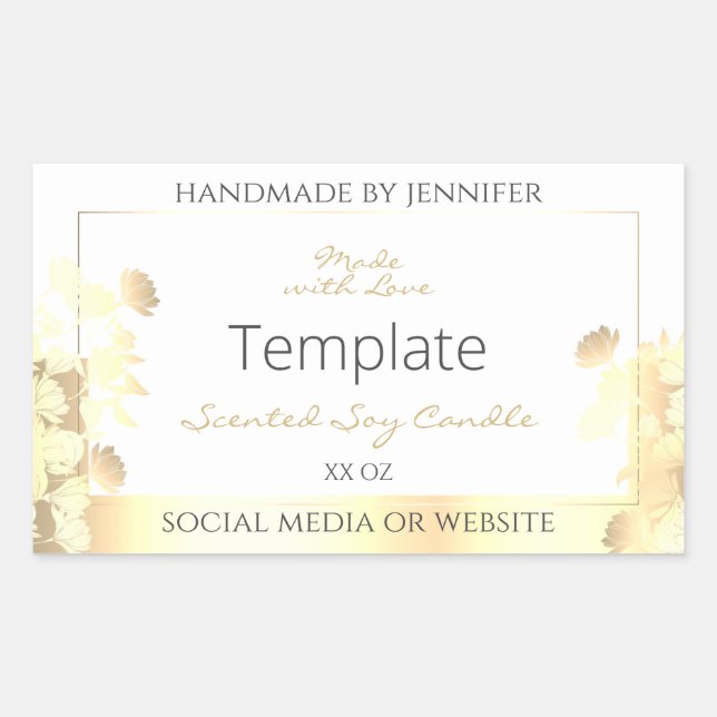 Luxuriöse Floral Product Packaging Labels White Go Rechteckiger Aufkleber (Vorderseite)