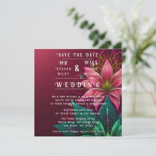 Luxuriöse Floral Wedding Invitation Suite Einladung (Stehend Vorderseite)