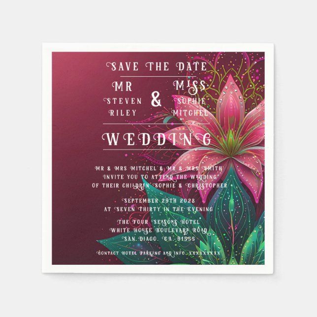 Luxuriöse Floral Wedding Invitation Suite Serviette (Vorderseite)