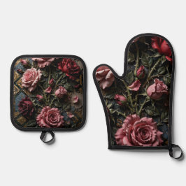 Luxuriöse florale Dekoration  Ofenhandschuh & Topflappen-Set