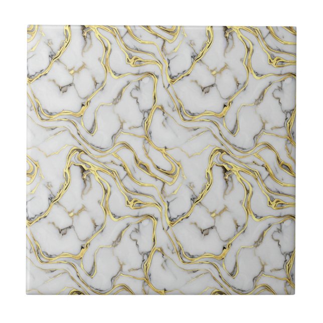 Luxuriöse Flüssig-Gold-Weißmarmor-Textur Fliese (Vorderseite)